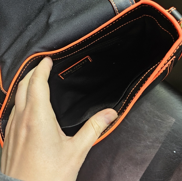 Marc Jacobs Black Leather Crossbody with Neon Orange Piping – Statement Bag - Picture 12 of 12